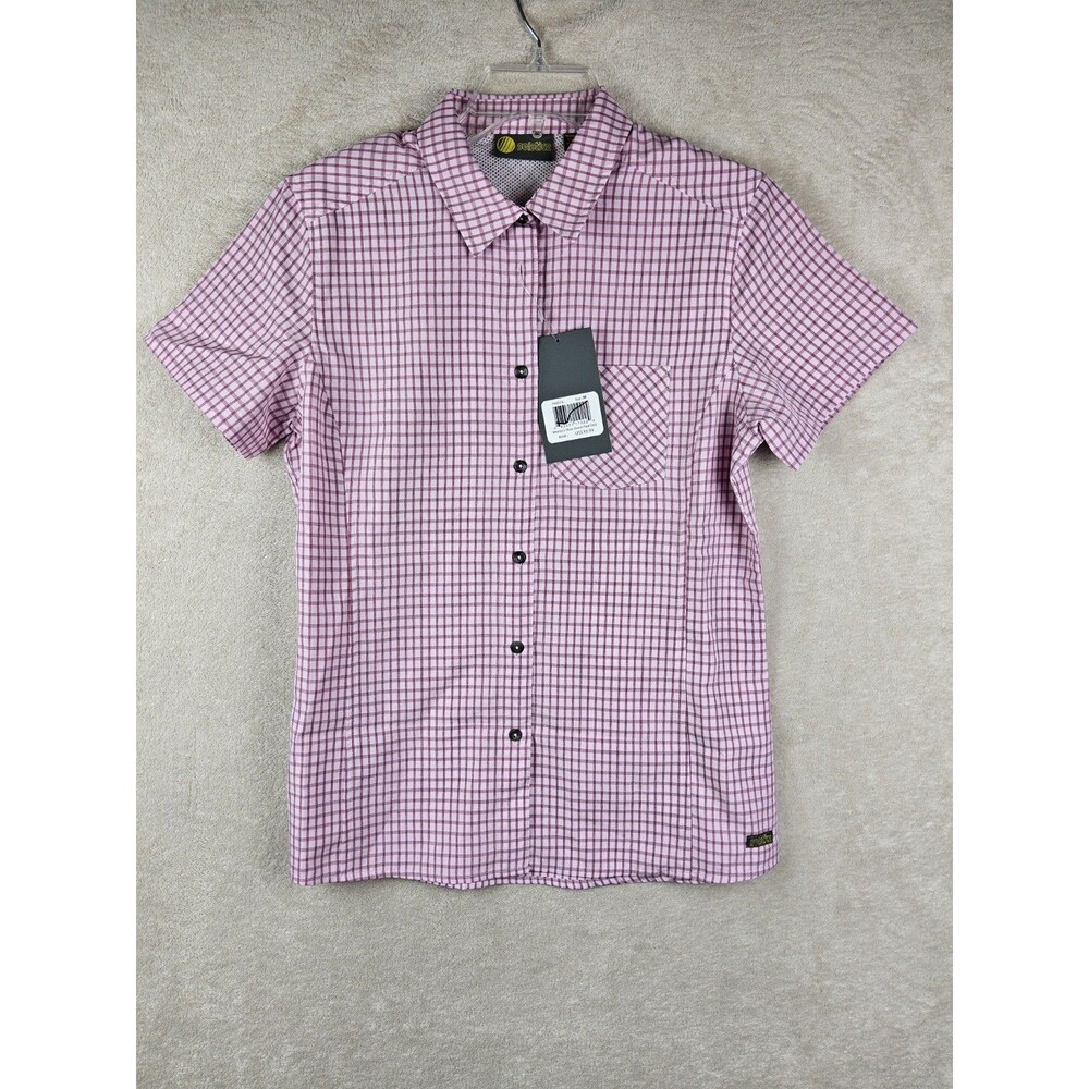 Solstice Women's Short Sleeve Travel Hiking Shirt UPF 50 Pink Plaid Size M